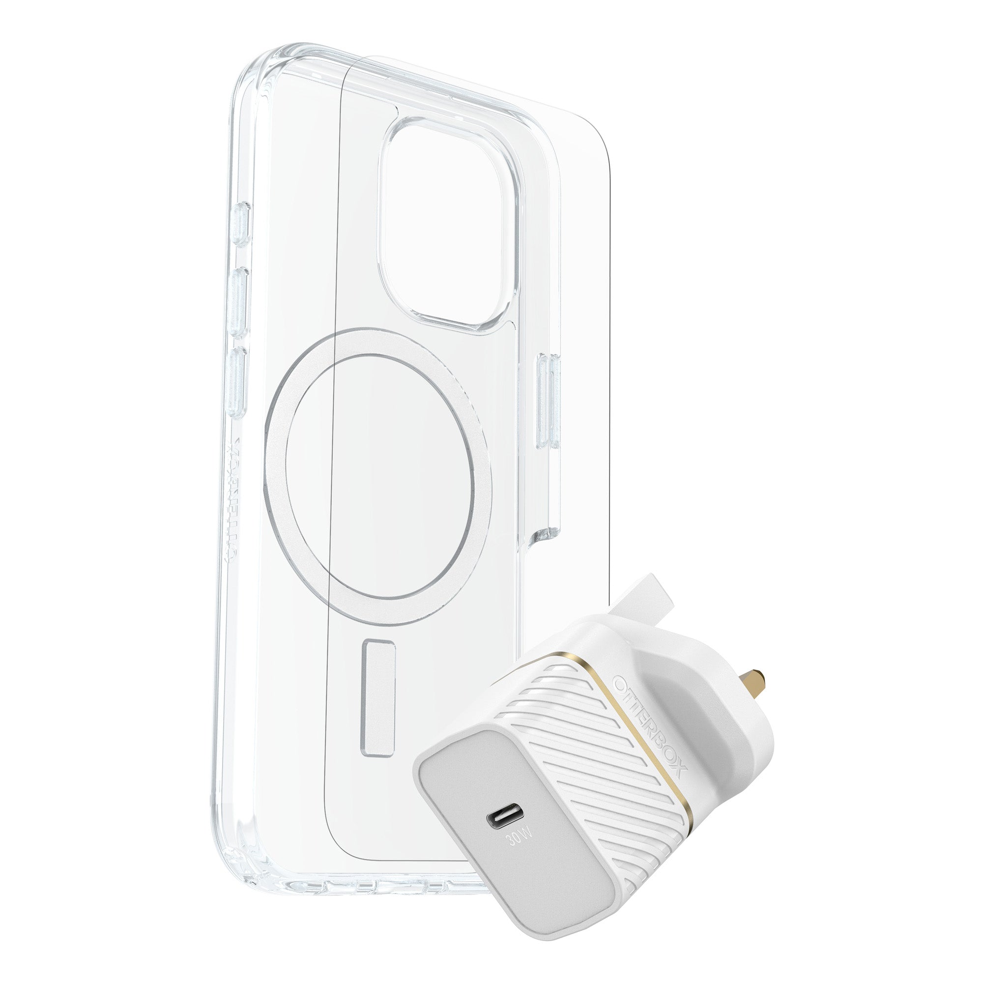 OtterBox Symmetry Clear MagSafe Cover Premium Glass Fast Charge Wall  Charger 30W for iPhone 16 Pro Max