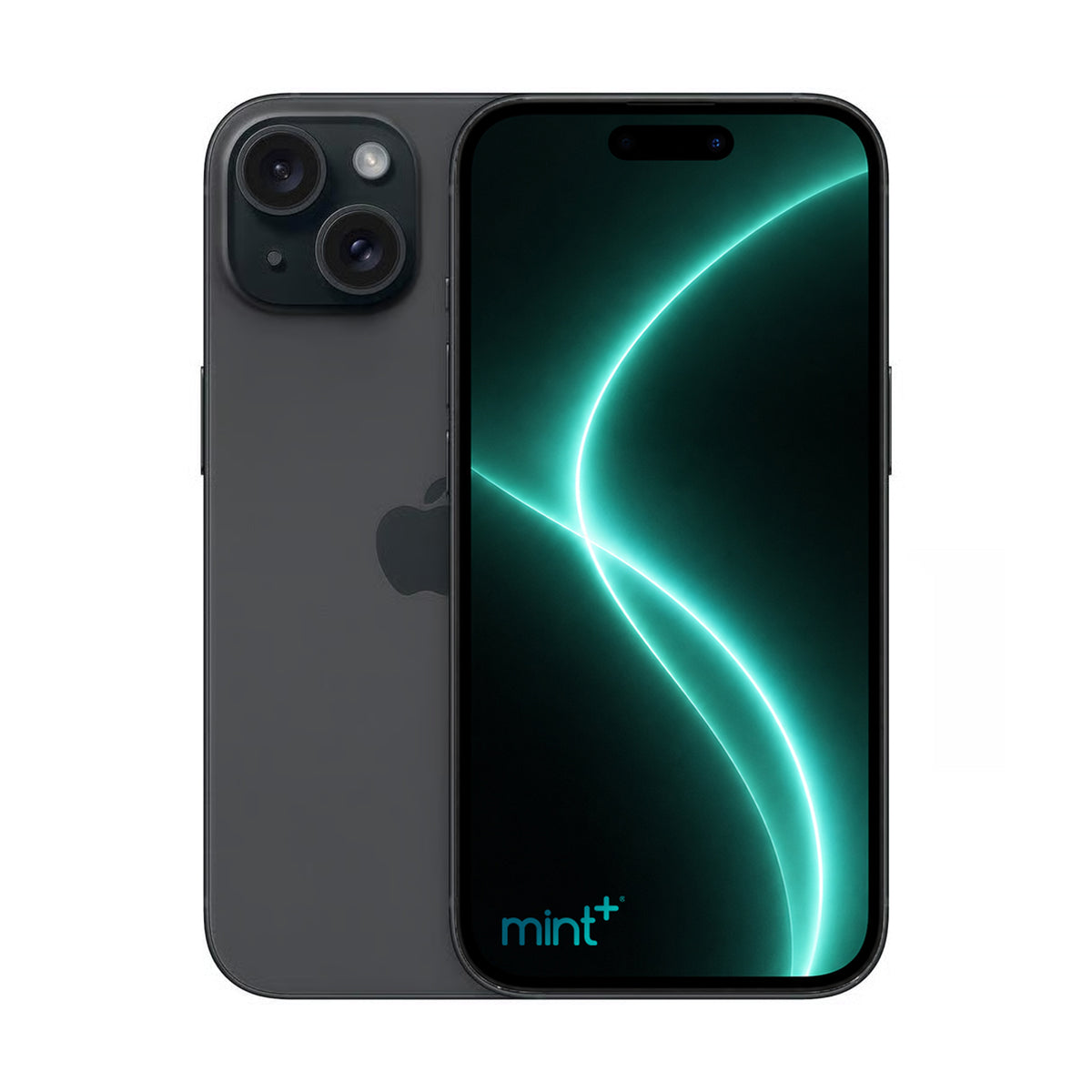 Photo of iPhone 15 black with mint+ wallpaper