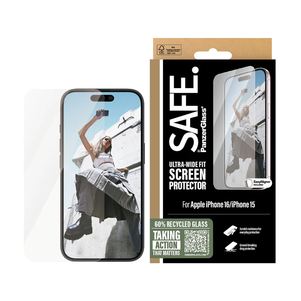 SAFE. by PanzerGlass™ Screen Protector Ultra Wide Fit for Apple iPhone 16/15