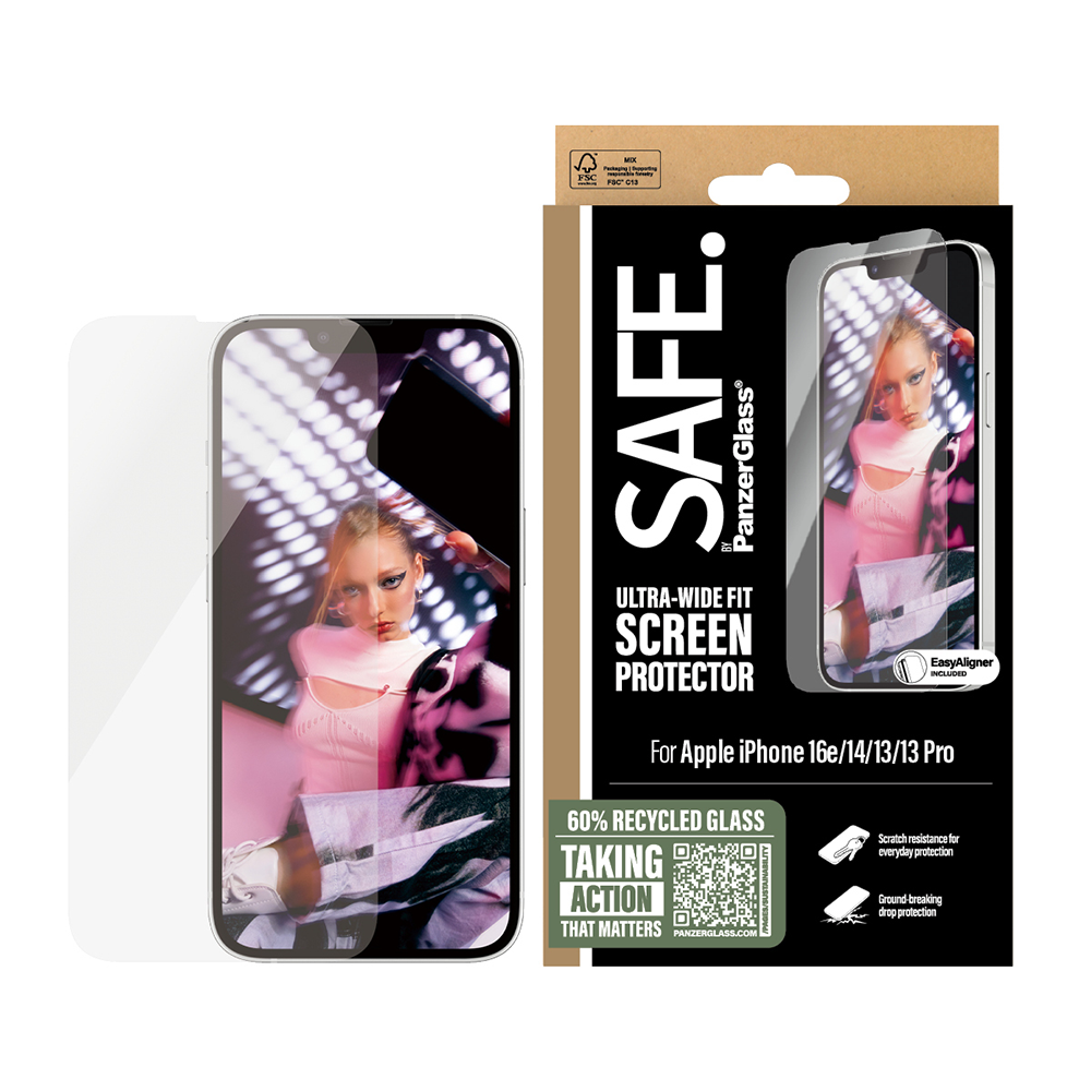SAFE Glass Screen Protector for iPhone 16e/14/13/13 Pro Ultra Wide Fit