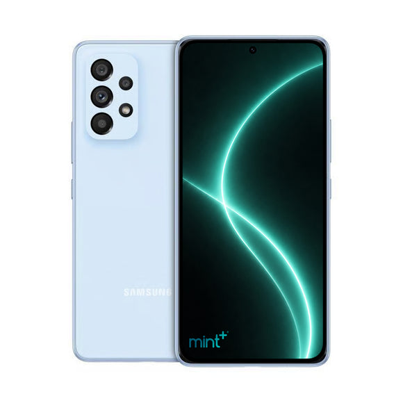 photo of Samsung Galaxy A53 blue with mint+ wallpaper