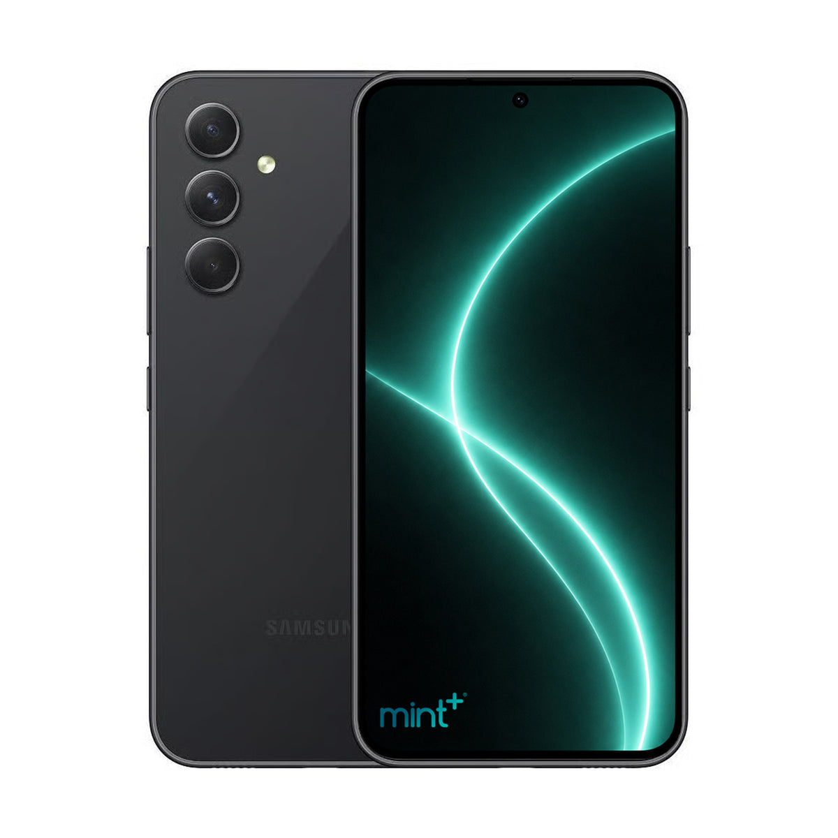 photo of Samsung Galaxy A54 black with mint+ wallpaper