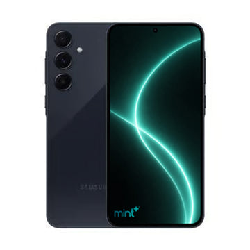 photo of Samsung Galaxy A55 dark blue with mint+ wallpaper