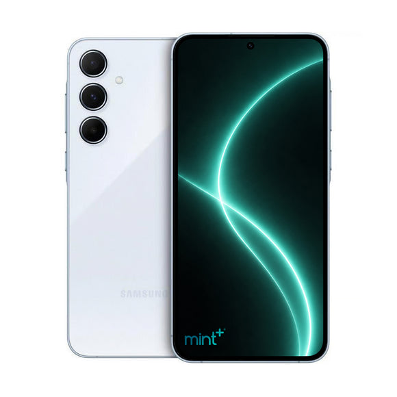 photo of Samsung Galaxy A55 5G blue with mint+ wallpaper