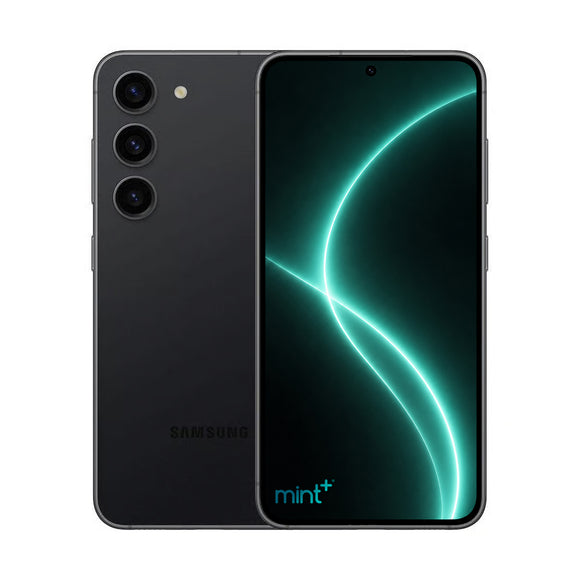 photo of Samsung Galaxy S23 black with mint+ wallpaper