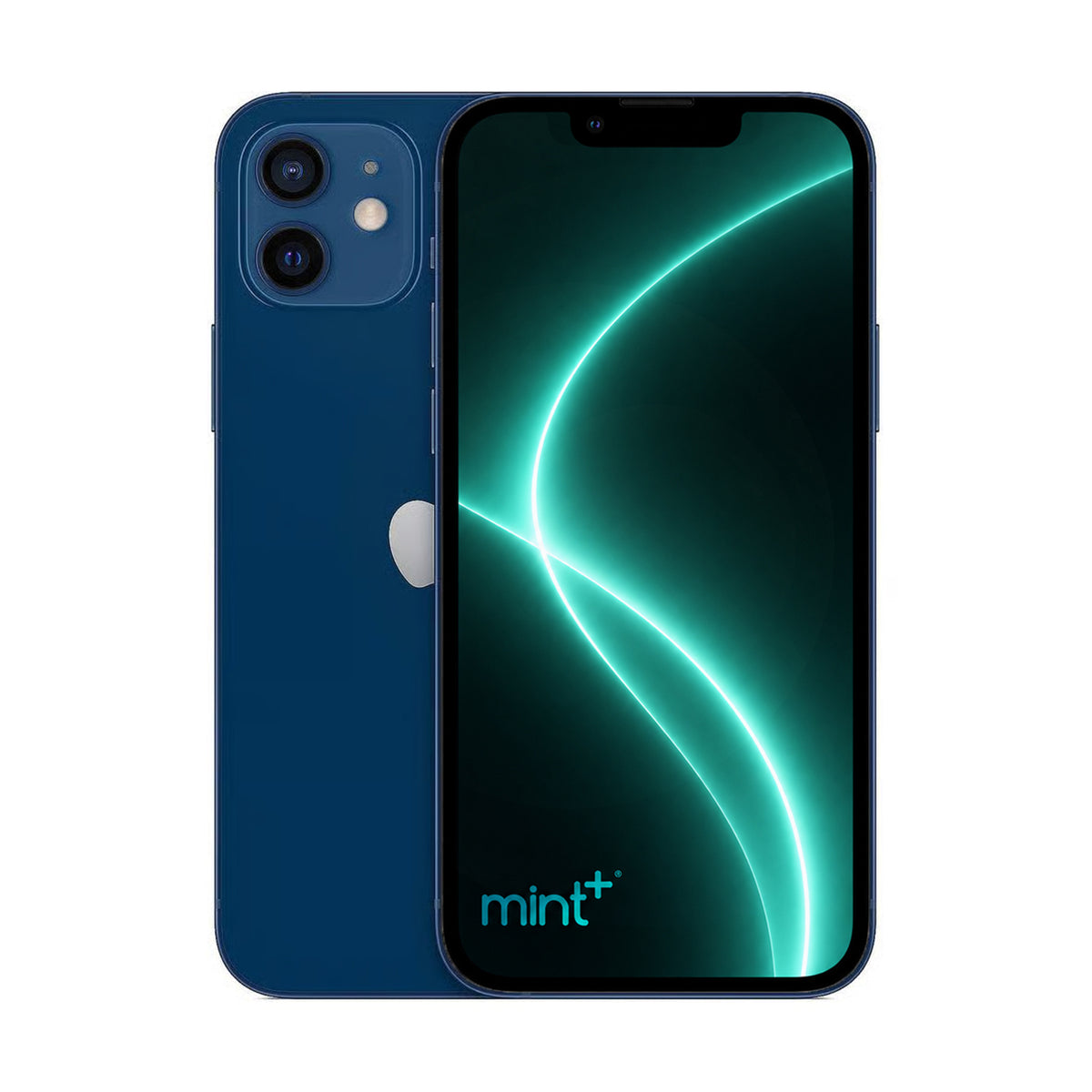 Photo of iPhone 12 mini blue with mint+ wallpaper