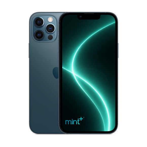 Photo of iPhone 12 pro blue with mint+ wallpaper