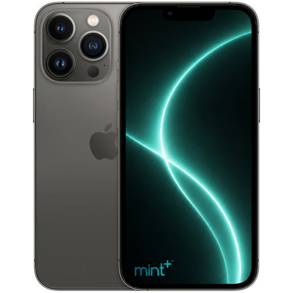 Photo of a black iPhone 13 Pro with mint+ wallpaper