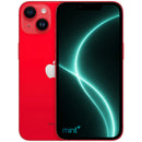 Photo of a red iPhone 14 with mint+ wallpaper