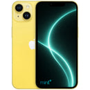Photo of a yellow iPhone 14 with mint+ wallpaper