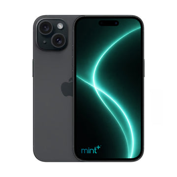 Photo of iPhone 15 plus black with mint+ wallpaper