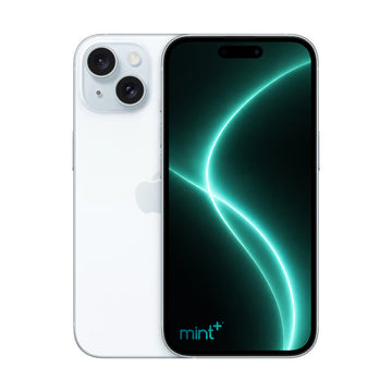 Photo of iPhone 15 plus blue with mint+ wallpaper