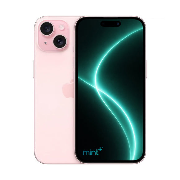 Photo of iPhone 15 plus pink with mint+ wallpaper