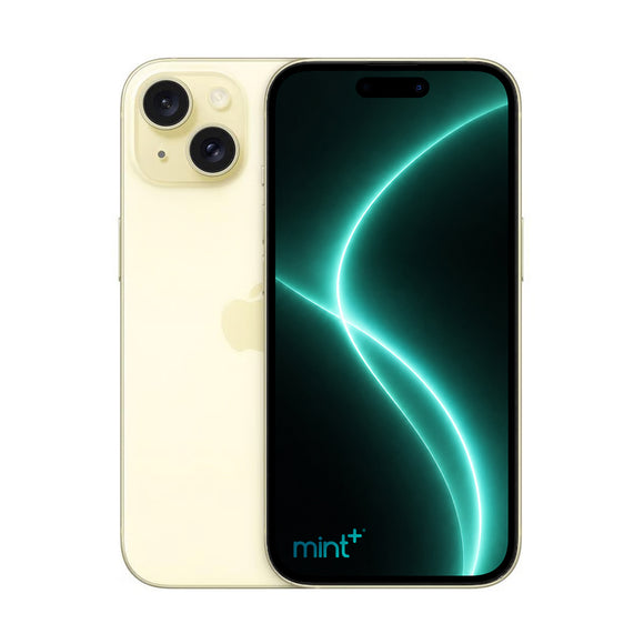 Photo of iPhone 15 plus yellow with mint+ wallpaper