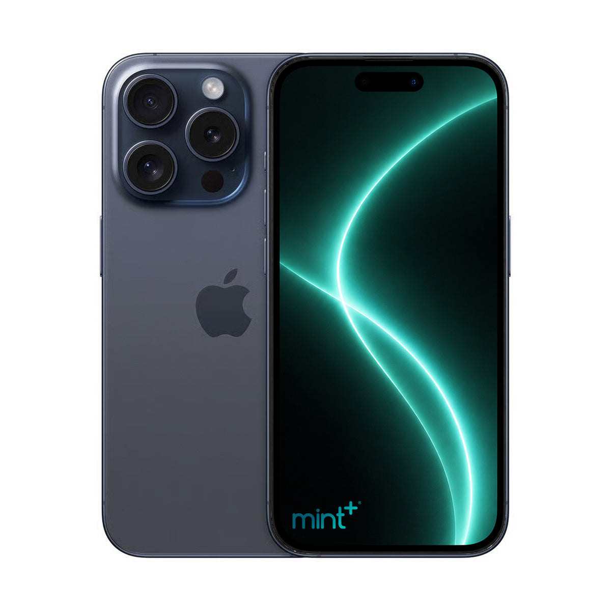 Photo of iPhone 15 pro blue with mint+ wallpaper