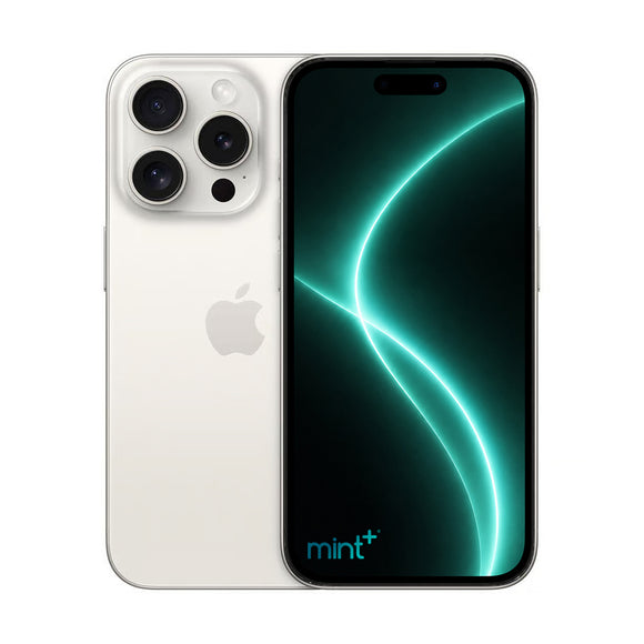 Photo of iPhone 15 pro white with mint+ wallpaper