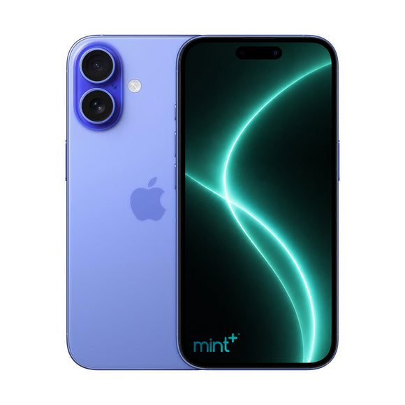 Photo of iPhone 16 blue with mint+ wallpaper