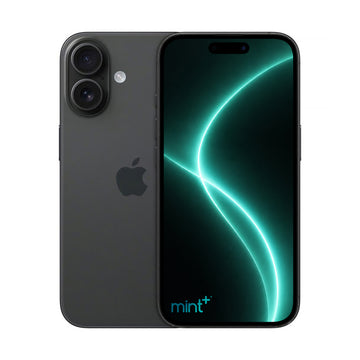 Photo of iPhone 16 plus black with mint+ wallpaper