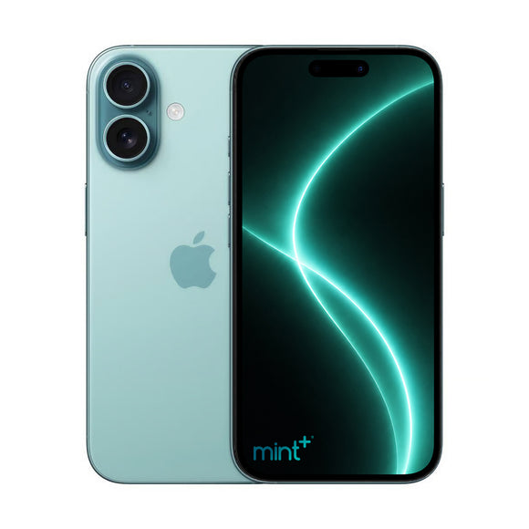 Photo of iPhone 16 plus teal with mint+ wallpaper