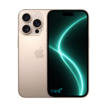 Photo of iPhone 16 pro max gold titanium with mint+ wallpaper