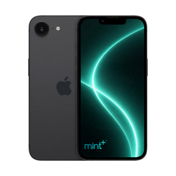 Photo of iPhone 16e black with mint+ wallpaper