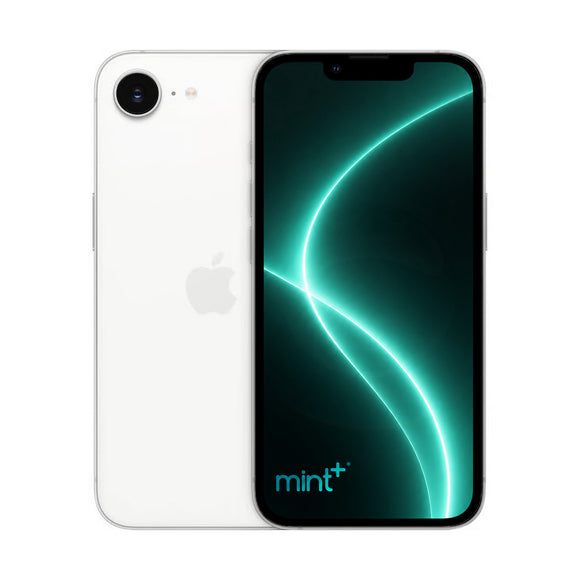 Photo of iPhone 16e white with mint+ wallpaper